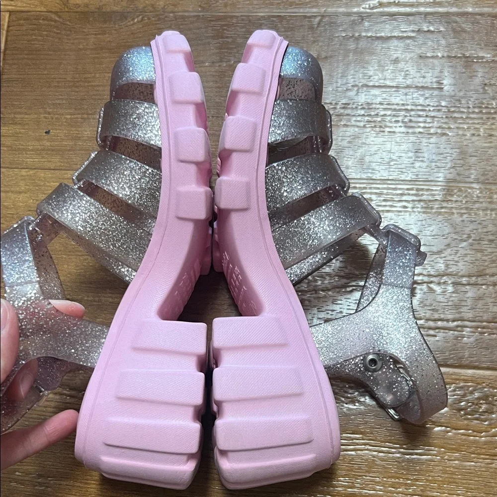 Mini Melissa Pink Glitter Chunky Sandals